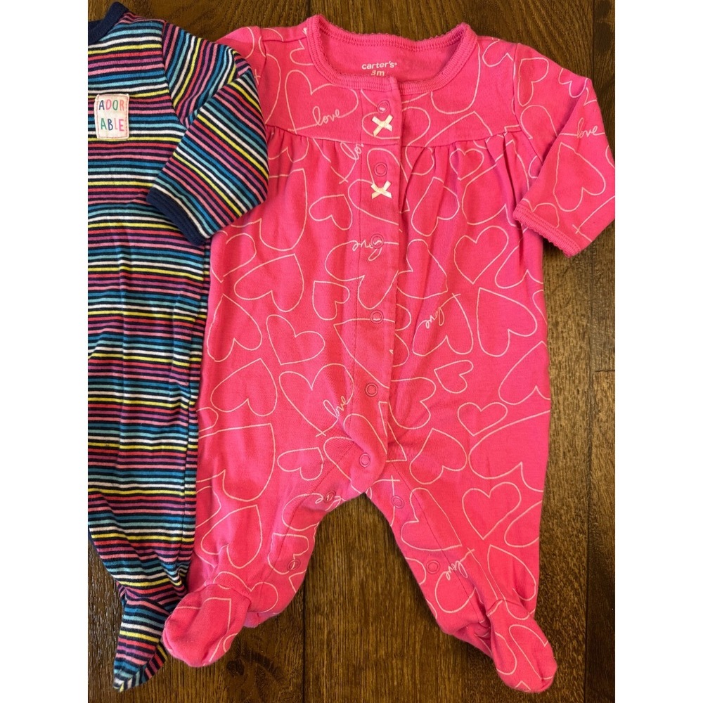 Carters Sleepers Girl 3 Months Lot Rompers Outfits Sleep N Plays Bundle Fruit - Picture 9 of 11